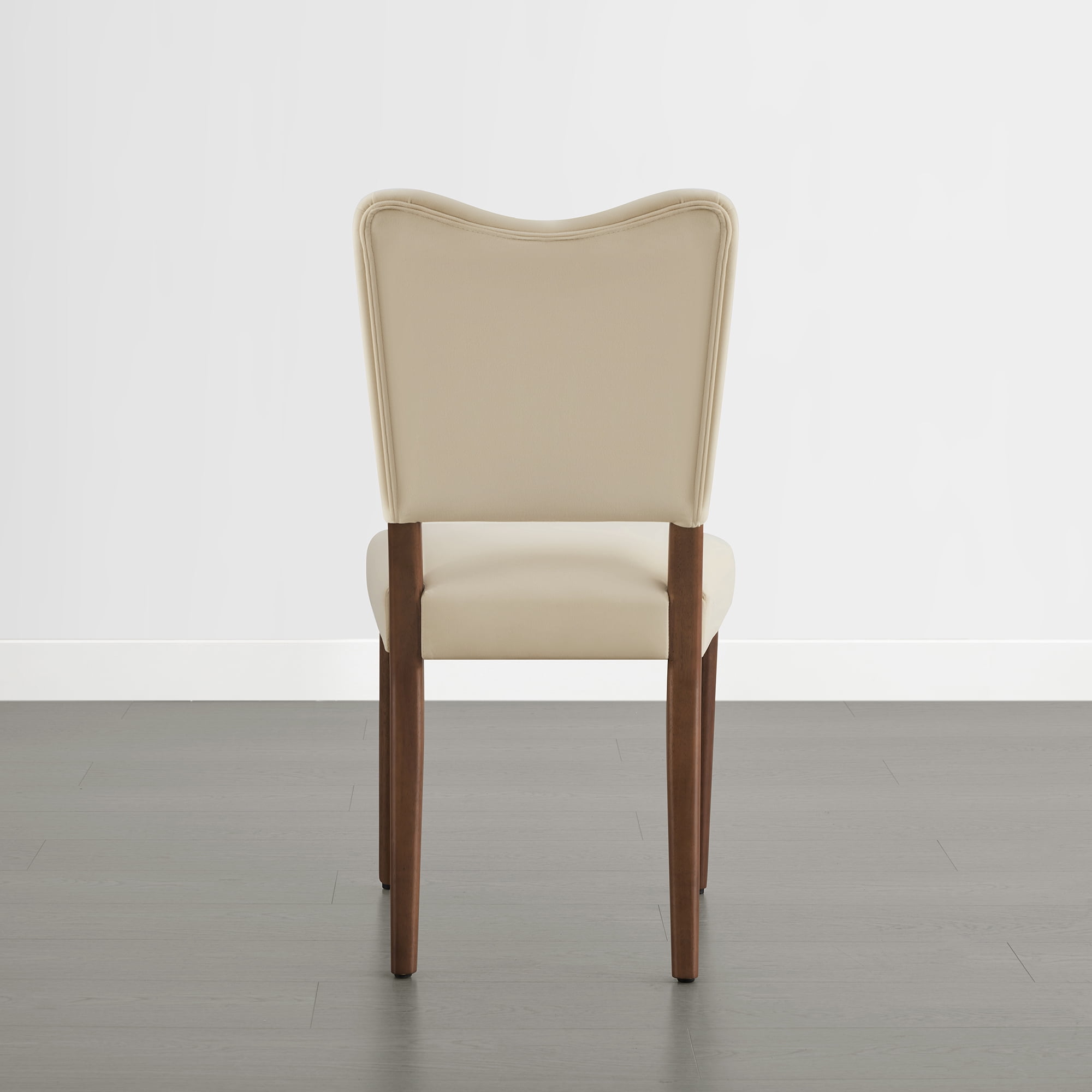 Spruce & Spring Velvet Dining Chair with Curved Back, Upholstered Side Chair with Solid Wood Legs for Dining Room Living Room, Walnut Finish,  Set of 2, Linen