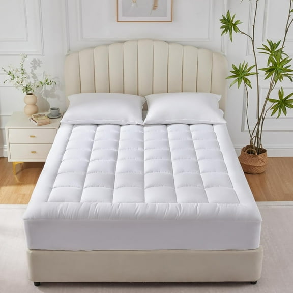 Full Size Mattress Pad Pillow Top Cotton Cooling Mattress Topper 8-21" Deep Pocket Mattress Cover Quilted Fitted Cooling 450GSM Mattress Protector (54x75 Inch,White)