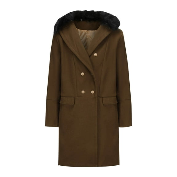 IYTR Men's Faux Collar Double Breasted Trench Coat Winter Warm Long Sleeve Overcoat Outwear Coffee XXL