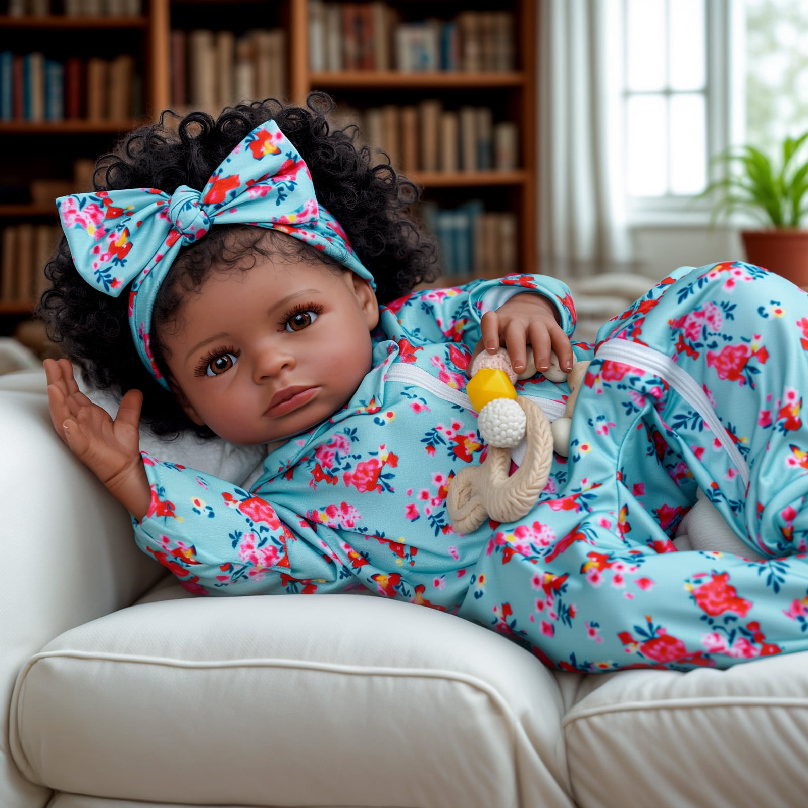 RSG 20 Inch Lifelike Reborn Baby Dolls Black Girl，Soft Body Handmade Real Life Baby Dolls with Clothes and Toy Gift for Kids Age 3+