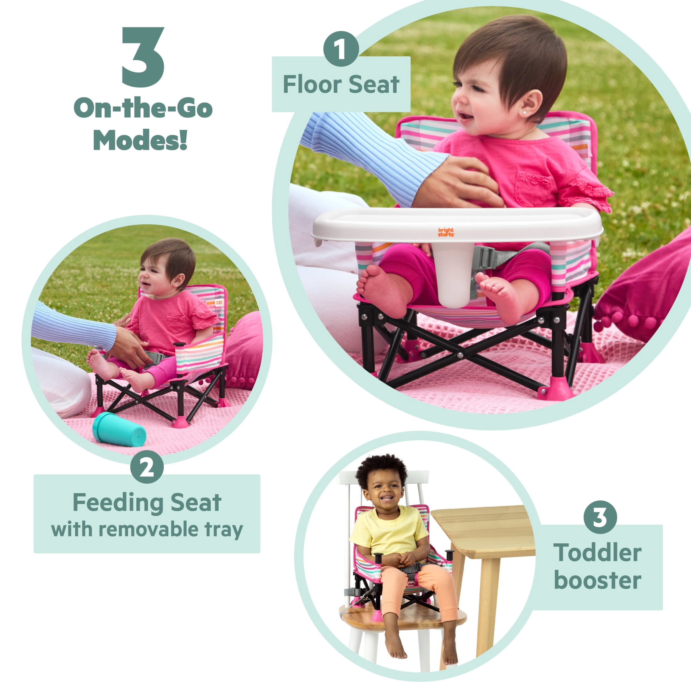 Bright Starts Disney Baby Pop 'N Sit Portable Booster, Minnie Mouse, Infant to Toddler