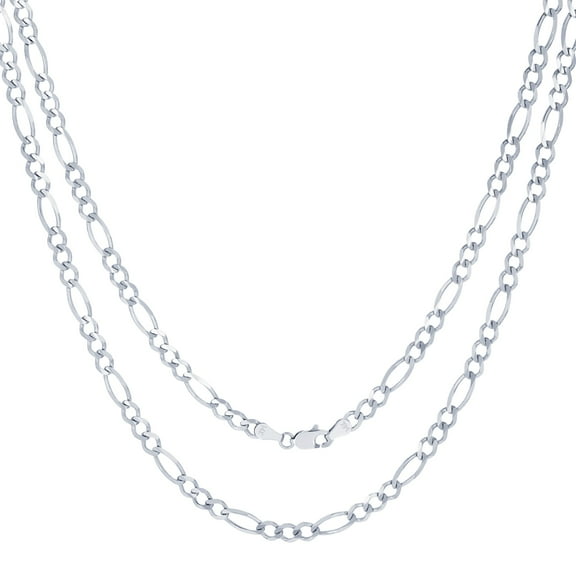 Nuragold 14k Real White Gold Solid Figaro Link 4.5mm Chain Necklace (18"-30") Italian Jewelry for Men