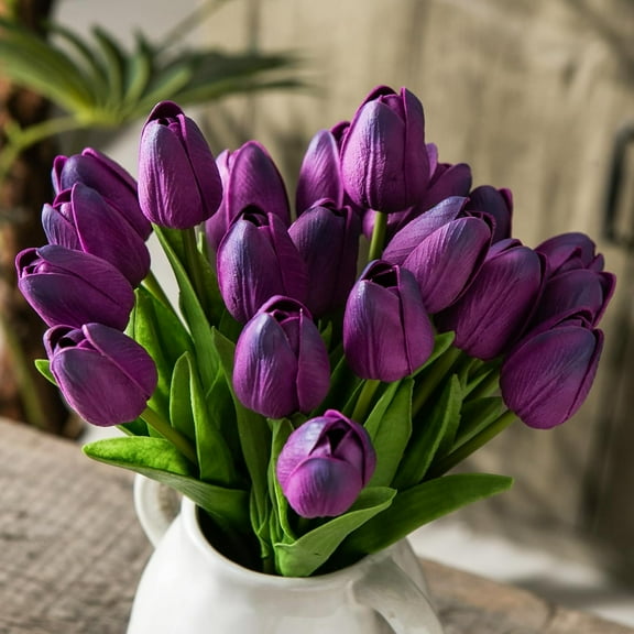 10pcs Purple Artificial Tulip Flowers, Silk Fake Flowers 13" for Mother's Day, Easter, Valentine’s Day Gifts in Bulk, Home, Kitchen, Wedding Decorations