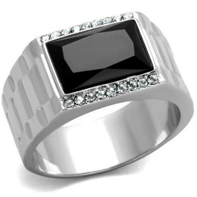 Alamode TK1811-10 Men High Polished Stainless Steel Ring with Synthetic in Jet - Size 10