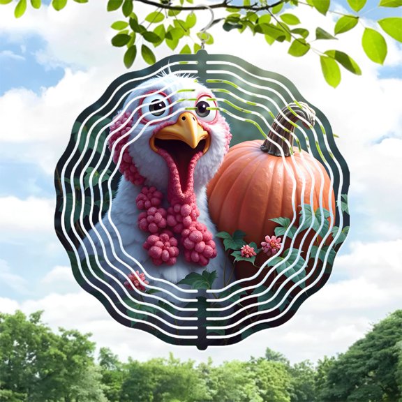 Whimsical Metal Hanging Wind Spinners - Cheerful Turkey & Pumpkin Design for Yard & Garden Decor Perfect for Fall & Thanksgiving