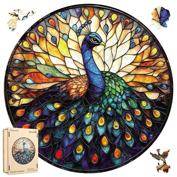Puzzle de madera Queenisray Peacock 28 x 28 cm, 200 unidades