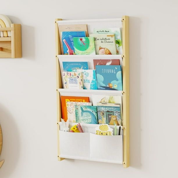Estantería infantil montada en la pared BPMFDTNL de madera natural de 4 niveles