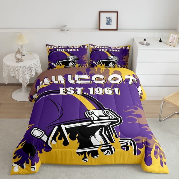 Erosebridal Football Player Comforter Sets Twin Size, Purple Comforters & Duvets, Modern Ball Game Decor, Reversible 2 Pieces