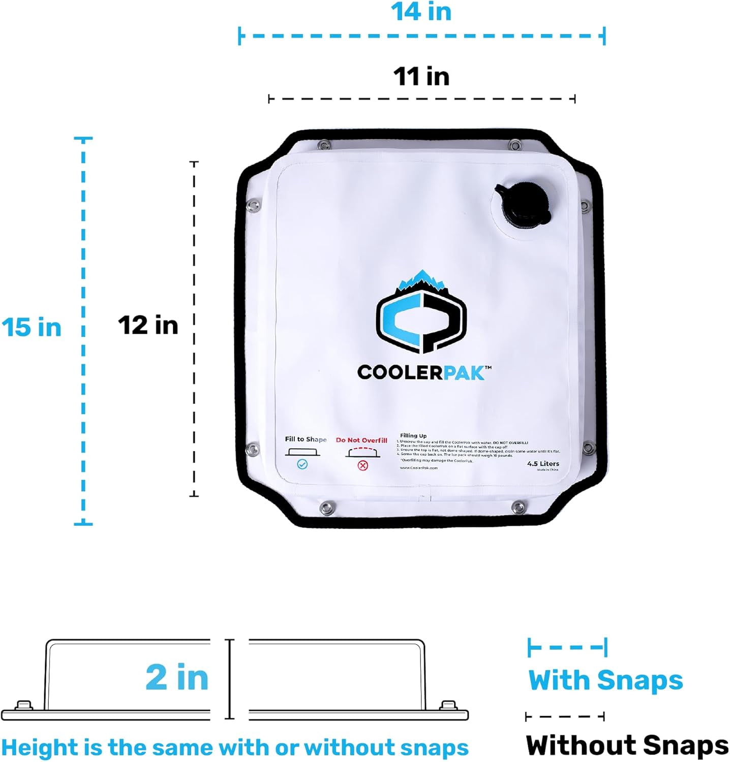 CoolerPak 10lb Refillable Reusable Ice Pack – Hook & Loop Fastener - Cold for Days – Non-Toxic, Leakproof, Suitable for Potable Drinking Water & Cold Plunge – Built Tough, Roll Up for Easy Storage