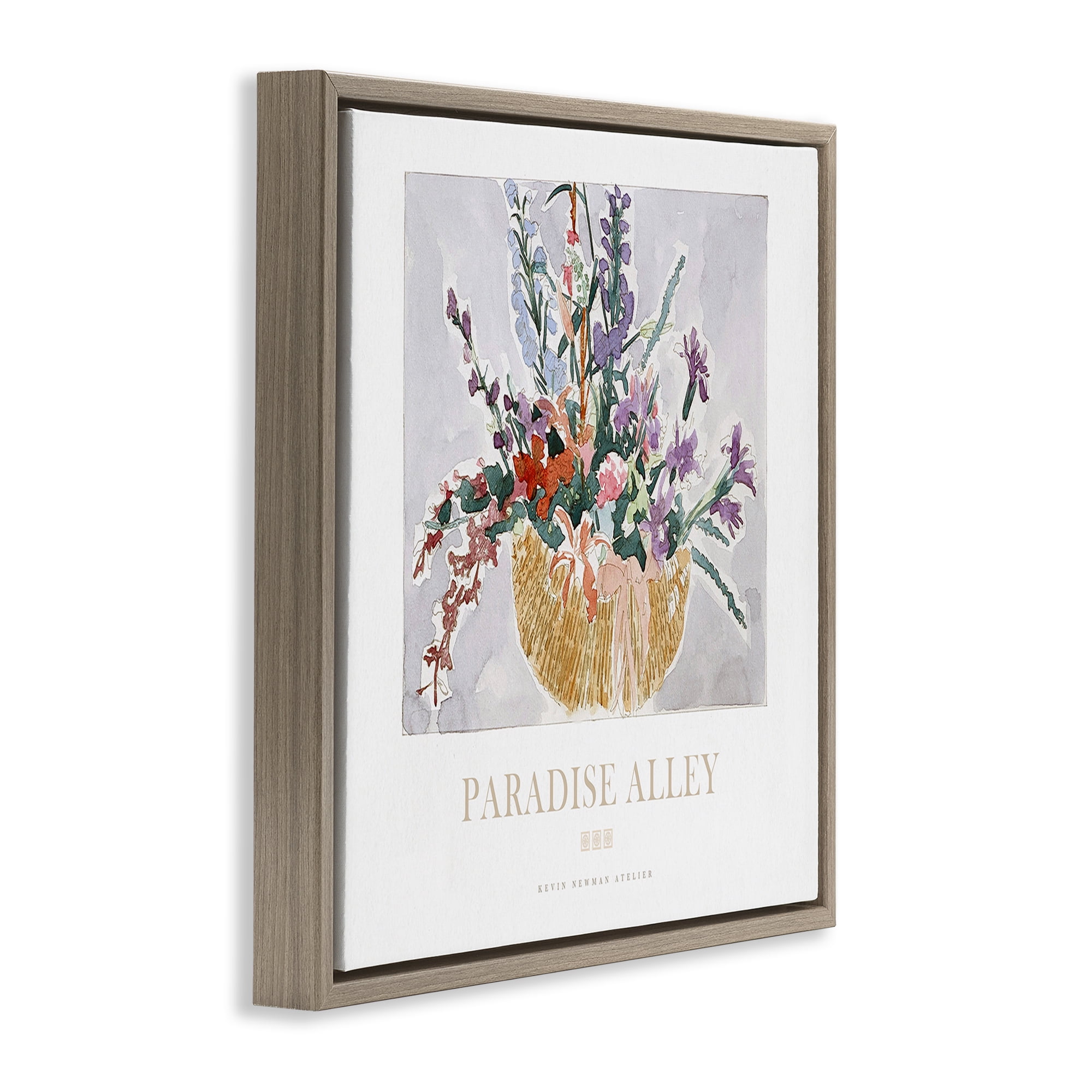 Stupell Industries Paradise Alley Basket of Flowers Brown Framed Floater Canvas Wall Art, design by Jadei Graphics
