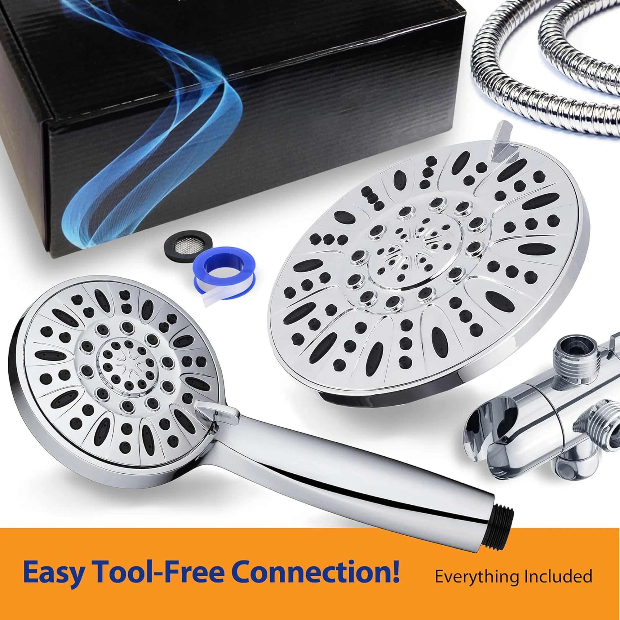 SERABETTO  Handheld showerhead with Filter,Dual 5-inch showerheads Pulsating Rain Shower Head, 7+2Mode Hand Held Shower with Hose 60in