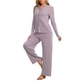 thumbnail image 4 of Pijamas de mujer Inspire Chic, conjuntos de pijama de manga corta con botones y pantalones, color morado, 4 of 6