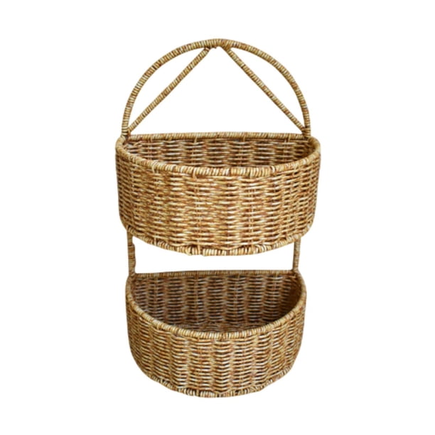 Canasta de imitación de pared de ratán, organizador de artículos de fiesta, canasta colgante colgante de puertas para sala de estar, balcón, boda 2 capas