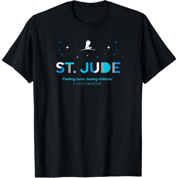 St. Jude "Finding Cures. Saving Children. EVERYWHERE" Block T-ShirtMen and women, White Black T-shirt, size: Extra large S-4XL