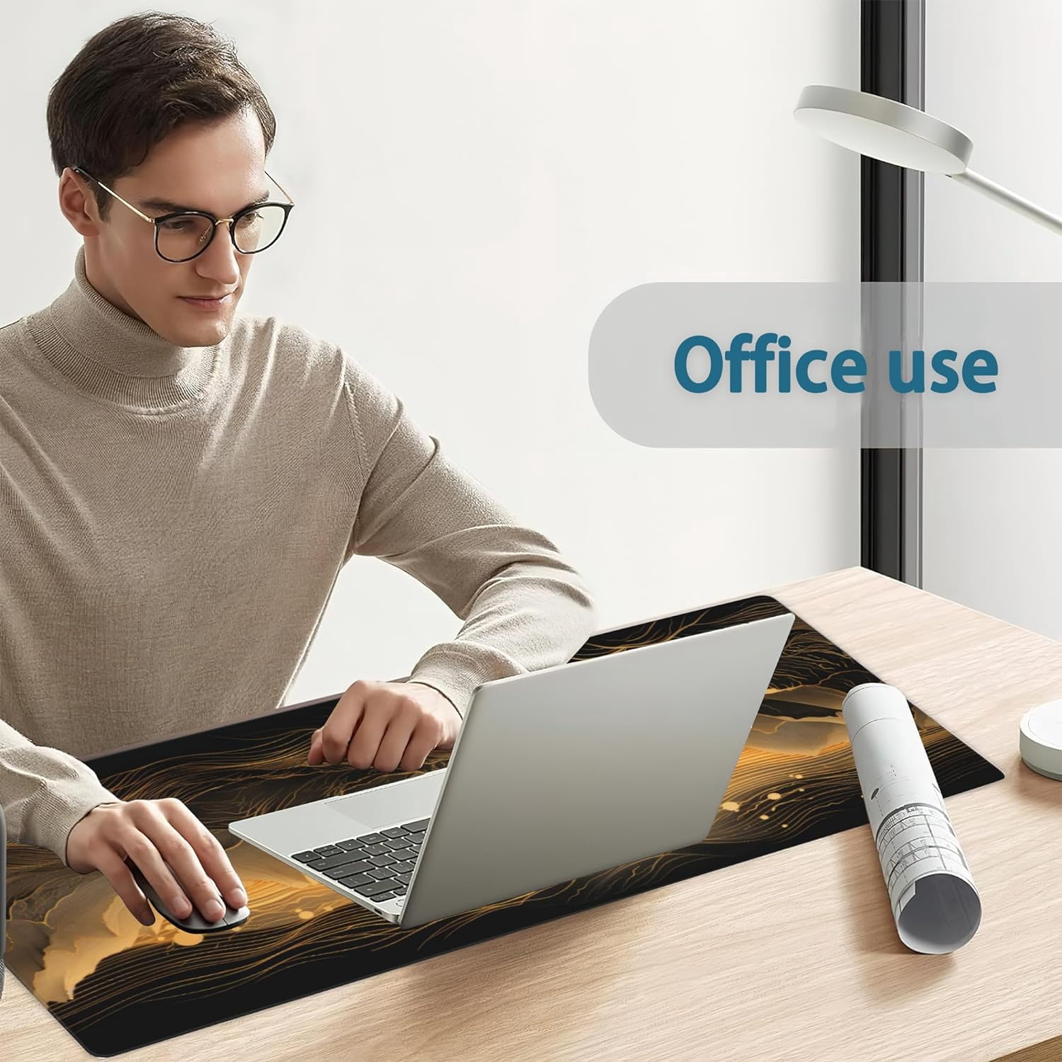 Gaming Mouse Pad,Black and Gold Mountains Landscape Extended Mouse Pad Gaming Large, 31.5"x11.8" Line Art Desk Mat with Non-Slip Base and Stitched Edge,Computer Keyboard Mouse Mat for Home Office Work