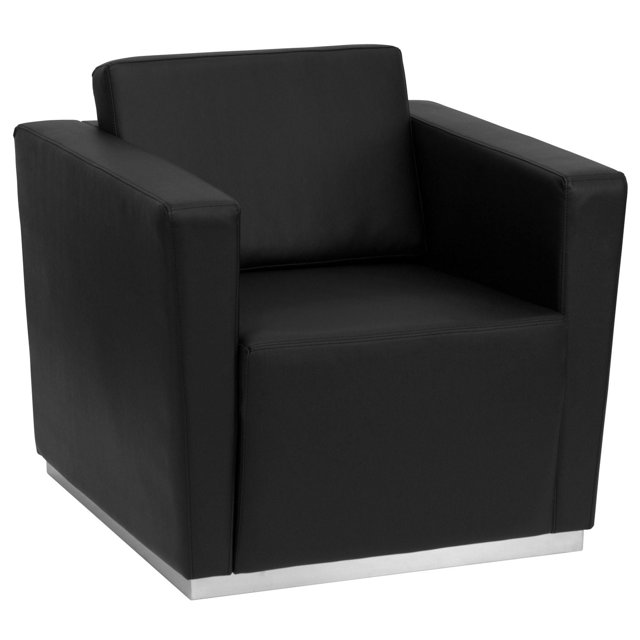 HERCULES Trinity Series Contemporary Black Leather Chair with Stainless Steel Base