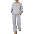 thumbnail image 3 of Hearthz Sweat Outfits for Women 2 Pieces Crew Neck Sweatshirt Wide Leg Pants Set Fall Winter Athletic Workout Oversized Womens Matching Sweat Set Gray M, 3 of 8