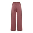 thumbnail image 5 of MIXUE Linen Pants Women Solid Color Wide Leg Drawstring Baggy Sweatpants High Waisted With Pockets Loose Yoga Trousers Womens Pants Outwear,Red,XL, 5 of 6