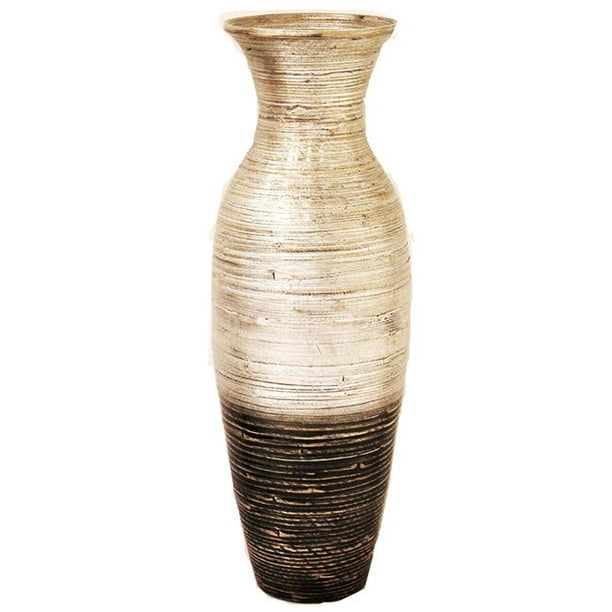 Heather Ann Creations W33900-SWD Kelly Vase de Sol en Bambou Filé de 29 Po - Argent et Noir en Détresse