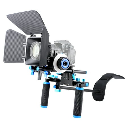 UPC: 0850002358193 | YELANGU D101 Shoulder Rig with M1 Matte Box and F0 Follow Focus Kit  Quick Release Design  1/4  & 3/8  Thread Holes. Max Payload 5kg / 11.02 lbs. For All DSLR Cameras and Home DV Camera