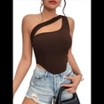 thumbnail image 2 of Sujetador Deportivo de un Solo Hombro para Mujer, Sin Mangas, para Entrenamiento, Yoga, Top Corto de Verano Sin Espalda Color Café S, 2 of 7