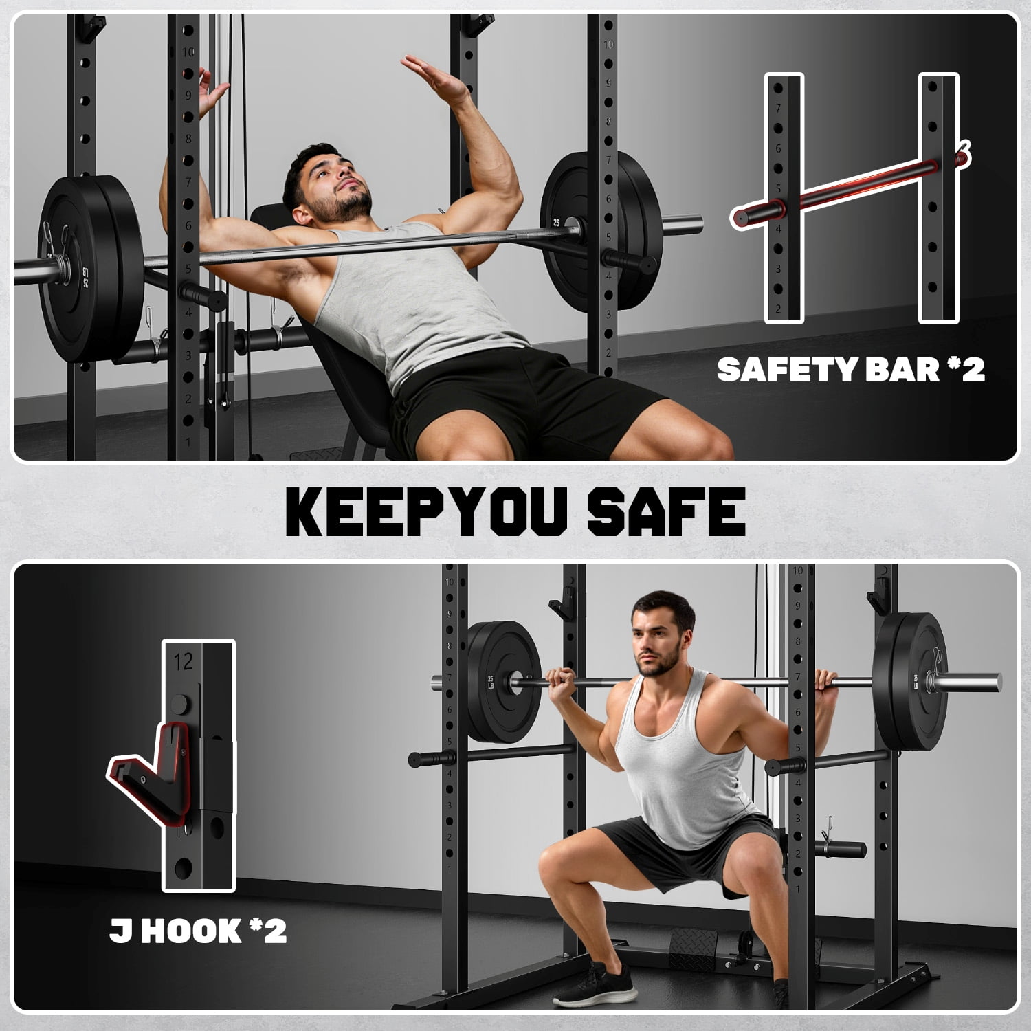 Forgemus Squat Rack for Home Gym,2000lbs Power Rack Squat Machine with LAT Pulldown and More Training Attachments,Weight Rack with Adjustable Pulley System for Full Body Workout,Black