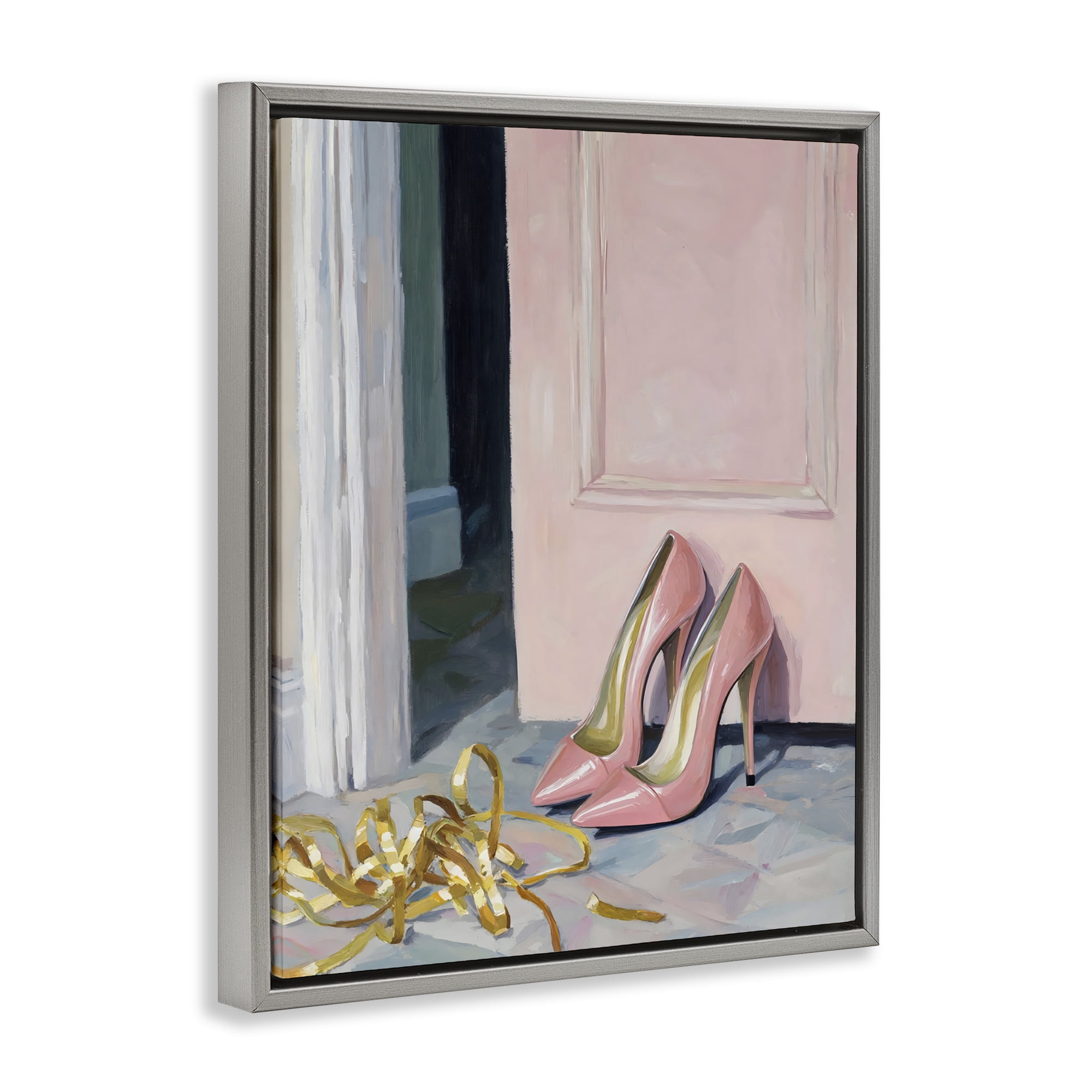 Stupell Industries Pink High Heels & Tinsel Gray Framed Floater Canvas Wall Art, design by The Prints Vibe