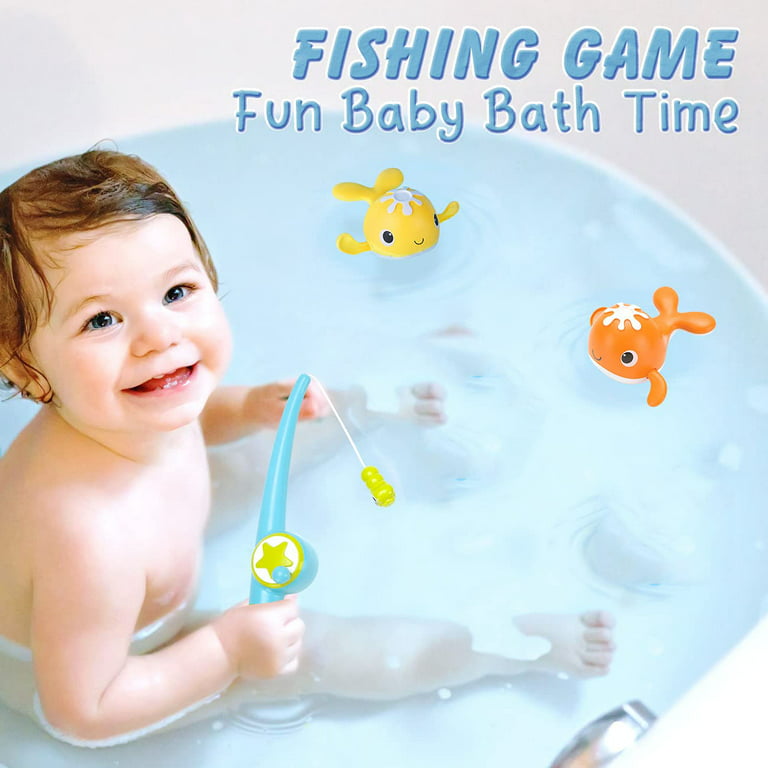 4pcs/set Magnet Baby Bath Fishing Toys - Wind Up Swimming Whale Bathtub Toy Fishing Game, Water Bath Play Set with Fishing Rod and Net for 3 4 5 6
