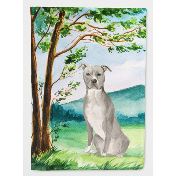 Carolines Treasures CK2032CHF Under the Tree Staffordshire Bull Terrier Flag Canvas House Size  Large multicolor