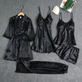thumbnail image 3 of Conjunto de ropa de casa fina de manga larga de seda helada para mujer, ropa de dormir Sexy con cuello en V, bata de baño de talla grande incluida, conjunto de cinco piezas, 3 of 5