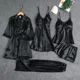 thumbnail image 3 of Conjunto de ropa de casa fina de manga larga de seda helada para mujer, ropa de dormir Sexy con cuello en V, bata de baño de talla grande incluida, conjunto de cinco piezas, 3 of 5