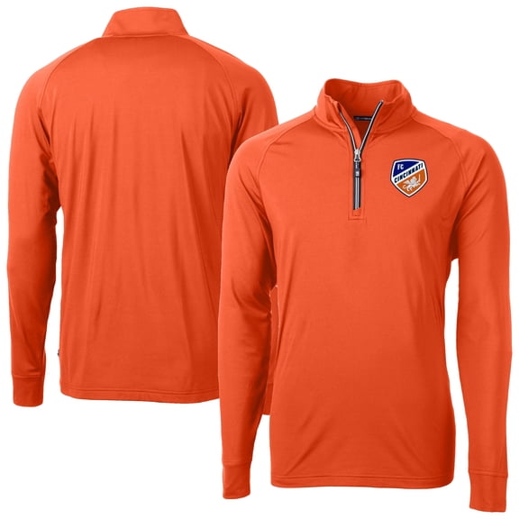 Men's-Cutter & Buck Orange FC Cincinnati Adapt Eco Knit Stretch Recycled Raglan Quarter-Zip Pullover Top