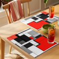 thumbnail image 4 of Black Red Geometric Placemats Set of 6 Red White Abstract Art Modern Place Mats Indoor Wipeable Table Mats Washable Cloth Dining Table Placemats for Kitchen Holiday Party Home Decor 13x19 Inch, 4 of 9