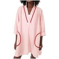 thumbnail image 1 of Moins de 10, Robe d'Été pour Femme en Imitation Lin Décontractée Unie avec Poches à Manches 3/4, Mini Robe de Plage à Col en V, Robe Imitation Lin, Robe de Plage, Mini Robe à Col en V Style Chic/100 % Polyester, Rose, Sopatenor, 1 of 8