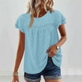 thumbnail image 2 of Women's Casual Boho Tops Lace Crew Neck Ruffle Sleeve Shirts Summer Pleated Flowy Loose Fit Cute Basic Blouses (M, Light Blue), 2 of 7
