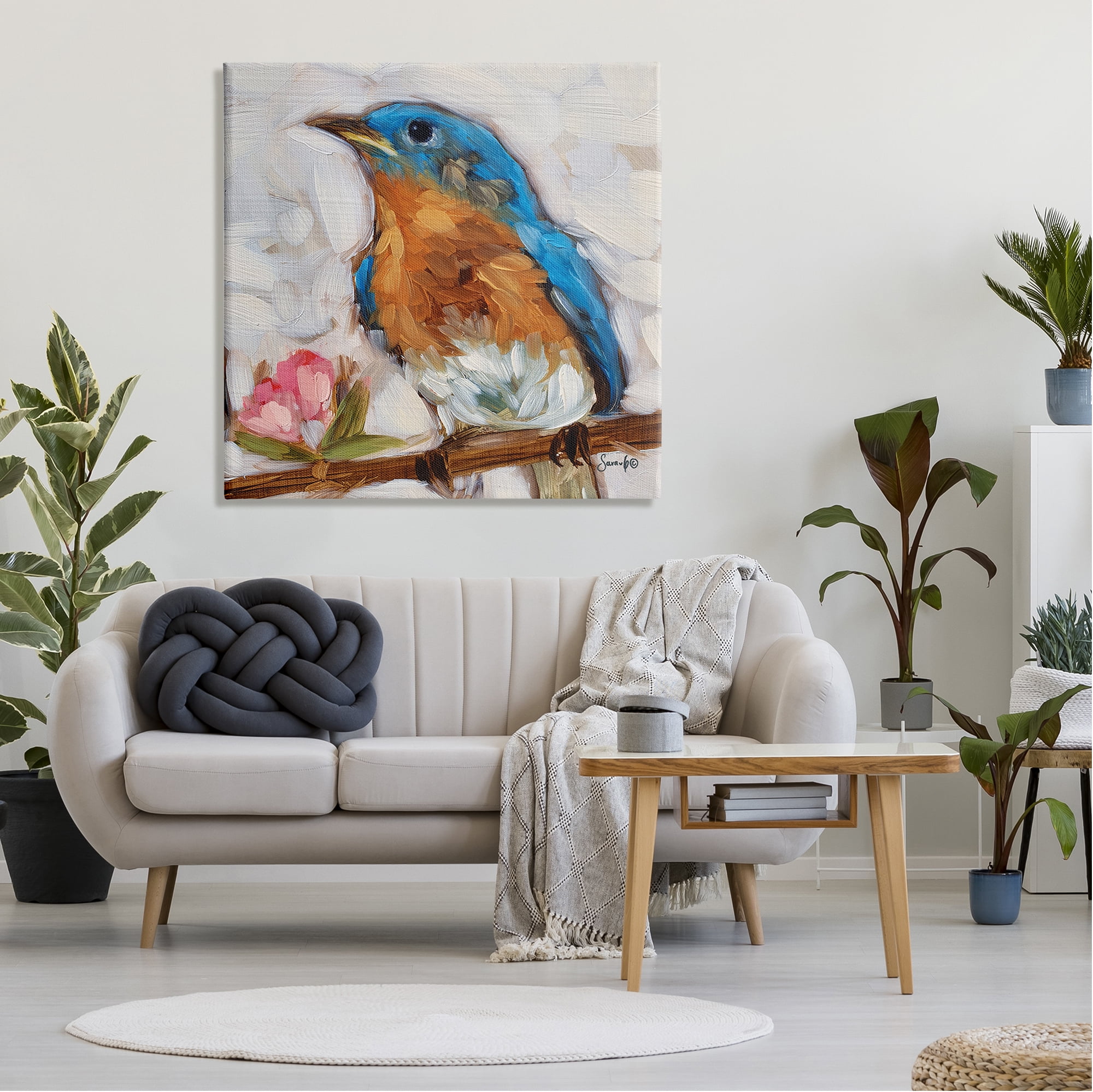 Stupell Bluebird Wildlife Blooming Flower Tree Animals & Insects Painting Gallery Wrapped Canvas Print Wall Art