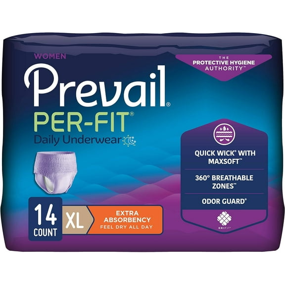 Prevail Per-Fit for Women Daily Protective Underwear - Pull-up Incontinence Underwear - Disposable Adult Diaper for Women - Extra Absorbency - X-Large - 14 Count Bag
