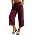 thumbnail image 6 of Posijego Women's Capri Pants Drawstring Elastic Waist Wide Leg Capris Summer Casual Cropped Loose Pants with Pockets S-3XL, 6 of 8