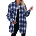 thumbnail image 2 of IROINID Veste Décontractée Mi-Longue pour Femmes Col Rabattu à Carreaux Simple Boutonnage Surchemise Manches Longues, Bleu, 2 of 4