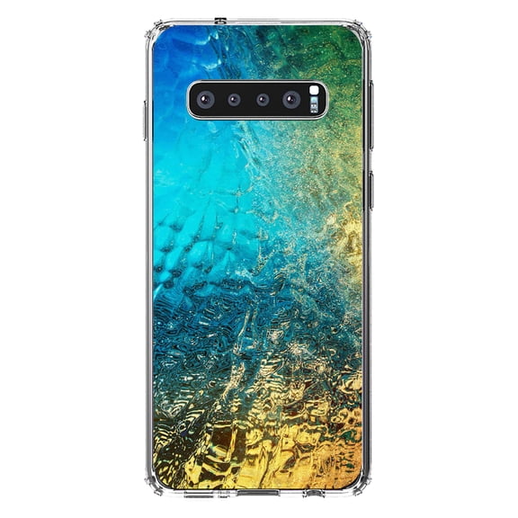DistinctInk Clear Shockproof Hybrid Case for Samsung Galaxy S10 (6.1" Screen) - TPU Bumper, Acrylic Back, Tempered Glass Screen Protector - Colorful Rainbow Waterfall