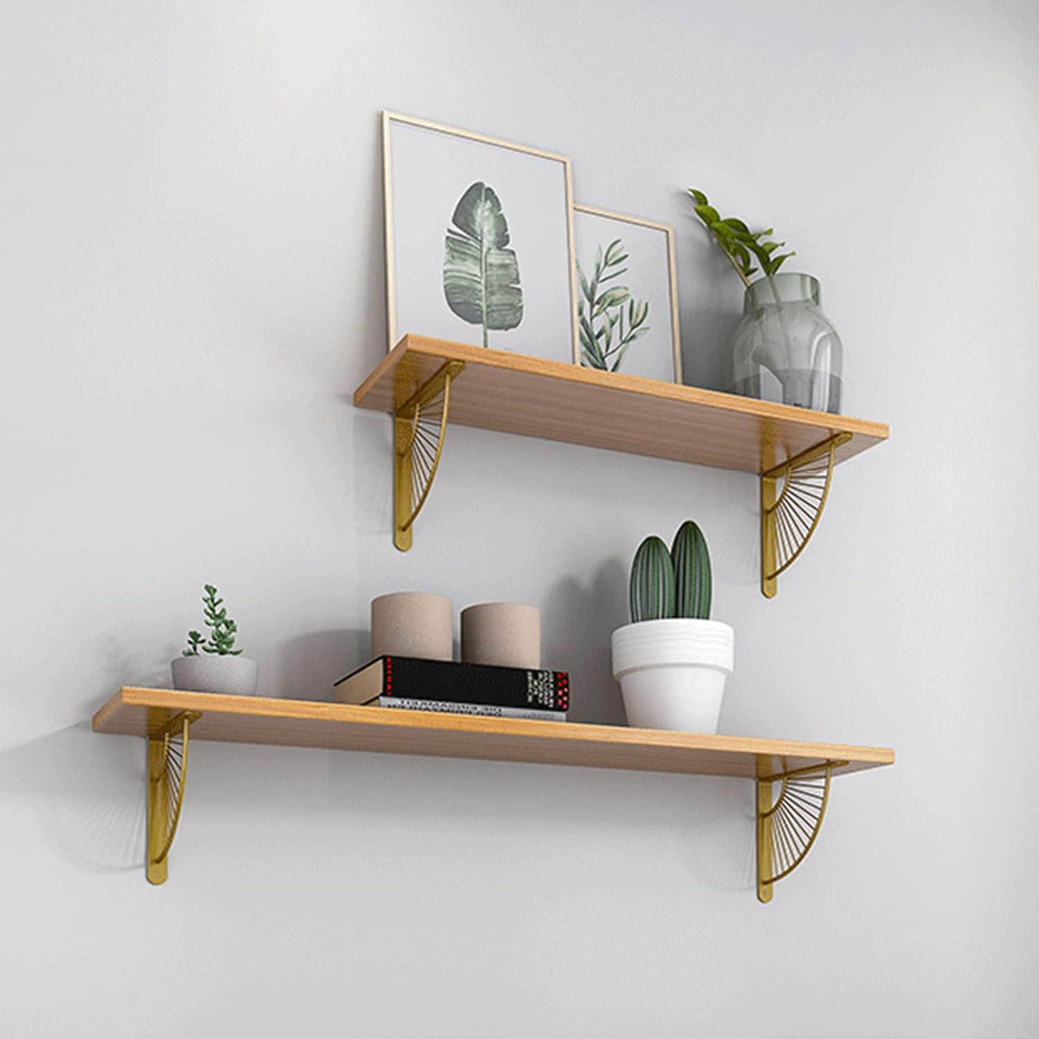 2PCS Metal Craft Gold Bracket Floating Shelves Fan-Shaped Shelf Brackets Wall Hanging Decoration Sector Bracket for Home Office Restaurant Decor, Gold-25CM