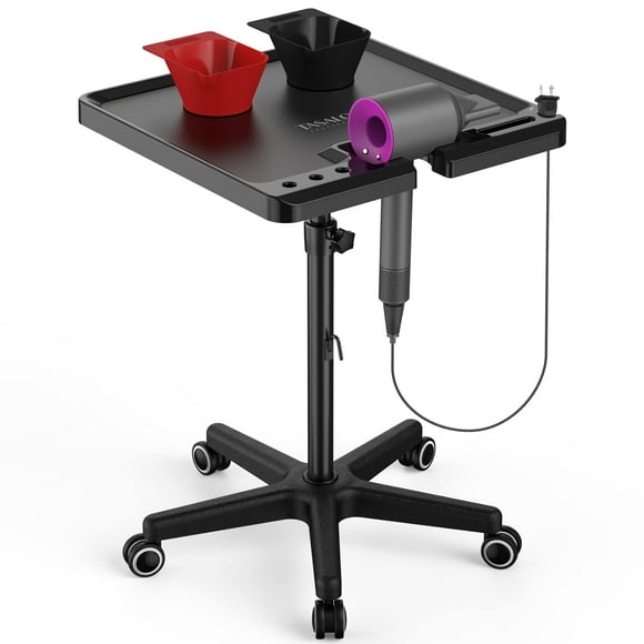 TASALON Ultimate Salon Tray on Wheels,Tray Cart with 2 Magnetic Bowls Irony Tattoo Table Station Rolling Tray with Hair Stickless Wheels,Chemical-Resi