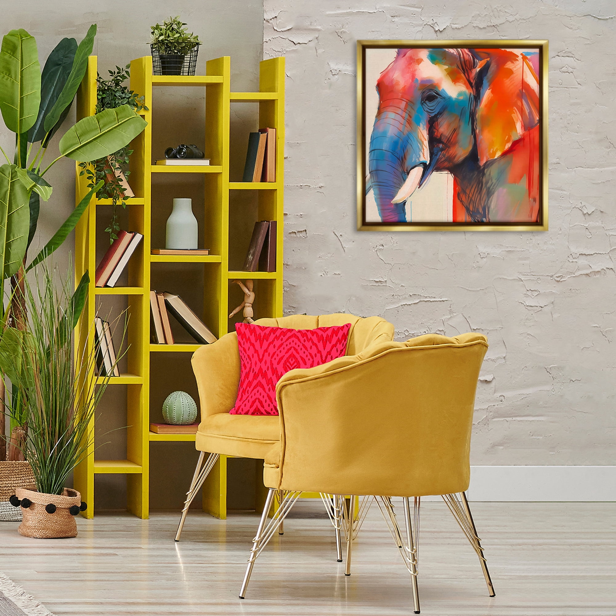 Stupell Industries Elephant with Modern Hues Animals & Insects Painting Gold Floater Framed Canvas Art Print Wall Art, 25 x 25