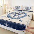 thumbnail image 4 of spefrowx Vintage Wooden Nautical Compass King Sheets for Kids, Navy Rope Anchor Bedding, 4-Piece, 1 Flat Sheet, 1 Fitted Sheet and 2 Pillowcases, 4 of 5
