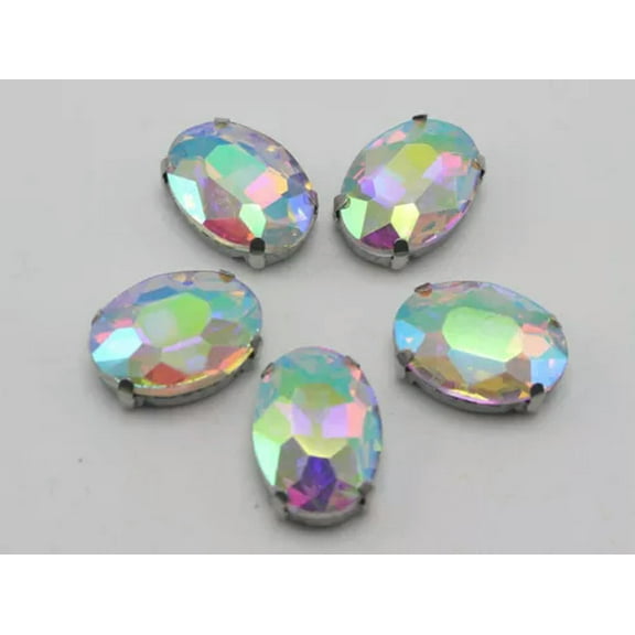 U8MO 20 Crystal Glass Oval Sewing Rhinestones Rose Montees Beads 10X14mm 13X18mm-Silver   Clear AB Crystal-13X18mm