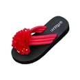 thumbnail image 3 of Gpaecead Women Fabric Flower Flat Flip Flops Lightweight Eva Footbed Spring Summer Beach Casual Shoes,A-Red, 3 of 8