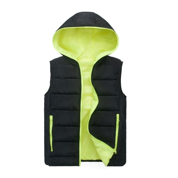 Men's Outdoor Casual Hood Padded Vest Coat Hoodie Men's Autumn Winter Zipper Fashion Pure Color Waistcoat Vest Top hooded Coat
