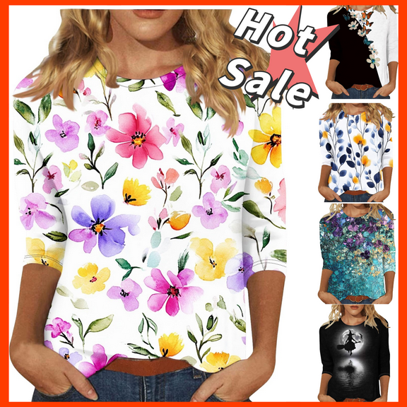 SRIPER Clearance,3/4 Sleeve Tops Leopard Print,Woman Clothing Under $5,Mid Length Tshirts Under $10:00,Discontinued Sale Items,Blusas Para Mujer,Multicolor 2X