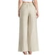 thumbnail image 3 of Pantalones anchos casuales INSPIRE CHIC para mujer, con cintura alta elástica, un botón, livianos, con bolsillos, color beige, 3 of 5