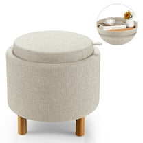 Giantex 4 in 1 Upholstered Round Storage Ottoman, Fabric Storage Cozy Footstool, Beige
